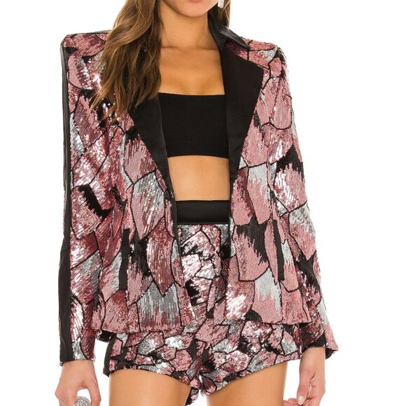 NEW Zhivago Mallwolf Blazer Jacket in Blush Pink Silver Black Sequins 6 Medium - Picture 2 of 9